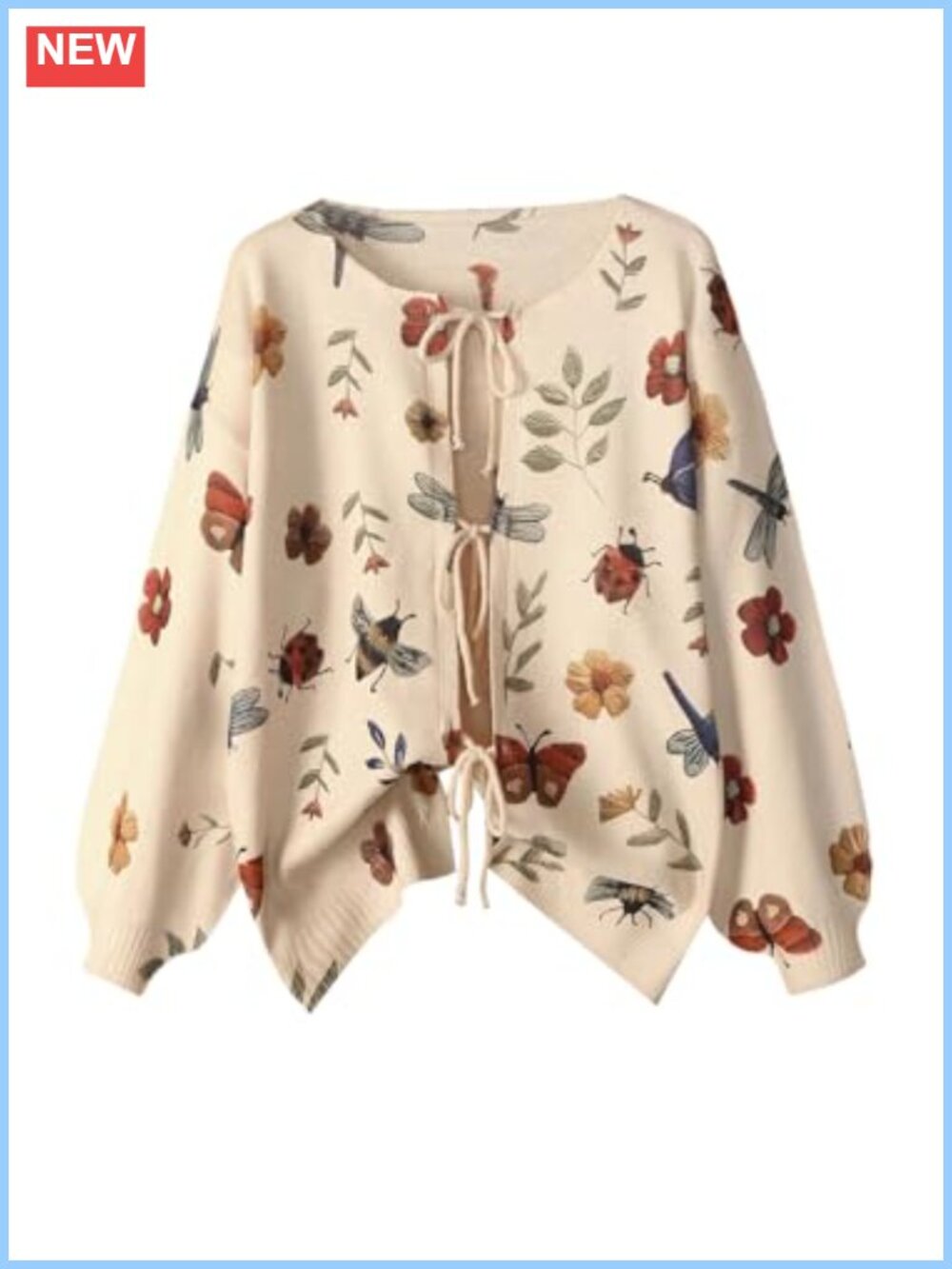 Plus Size Floral Print Lace Up Cardigan Sweater Long Sleeve